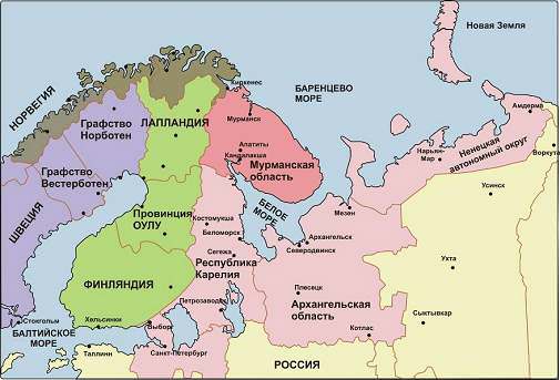Карта-схема Баренцева Евро-Арктического региона